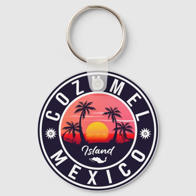 Cozumel Mexico island Retro Sunset Souvenirs Keychain (Front)