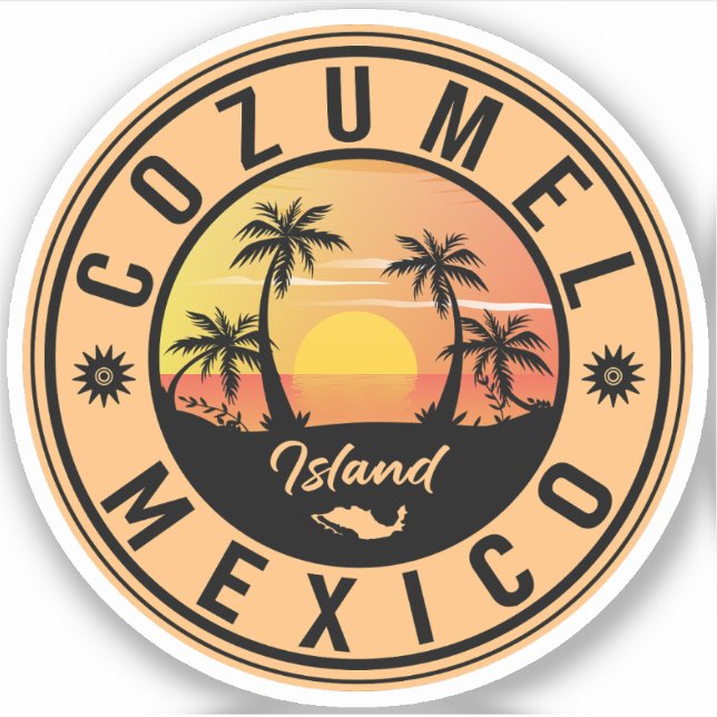 Cozumel Mexico island Retro Sunset Souvenirs Sticker (Front)