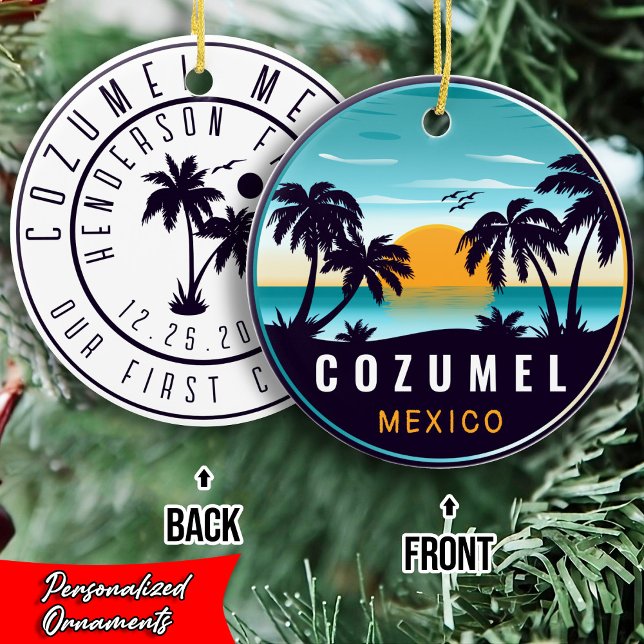 Cozumel Mexico Palm Tree Vintage Travel Souvenir Ceramic Ornament (Creator Uploaded)