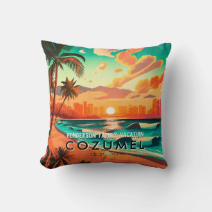 Cozumel Mexico Palm Tree Vintage Travel Souvenir Throw Pillow