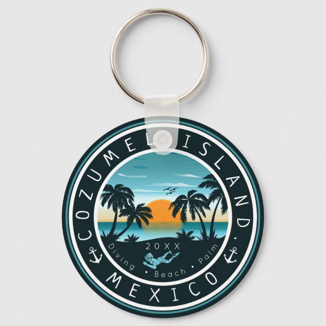 Cozumel Mexico Scuba Diving Sunset Souvenir 80s Keychain (Front)