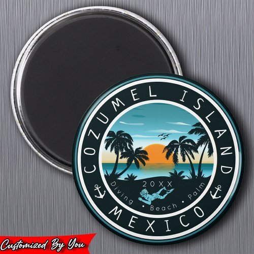Cozumel Mexico Scuba Diving Sunset Souvenir 80s Magnet