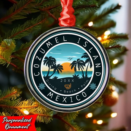 Cozumel Mexico Scuba Diving Sunset Souvenir 80s Metal Ornament