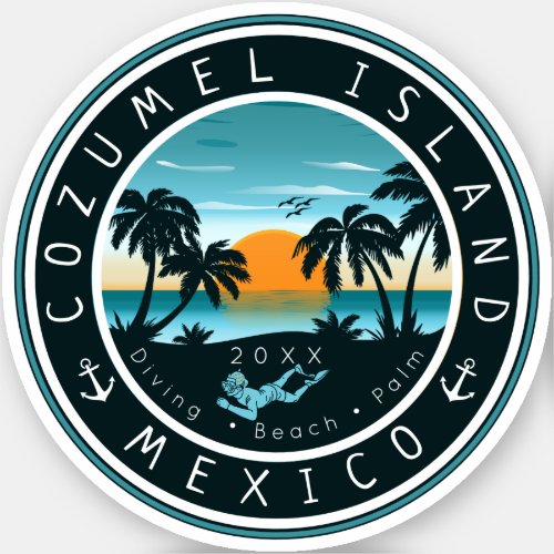 Cozumel Mexico Scuba Diving Sunset Souvenir 80s Sticker