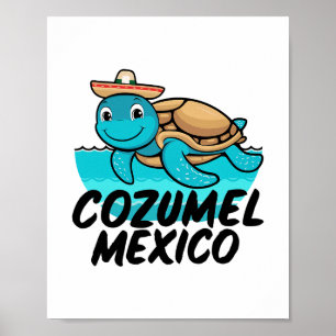 Cozumel Mexico Sea Turtle Colorful Boys Girls Todd Poster