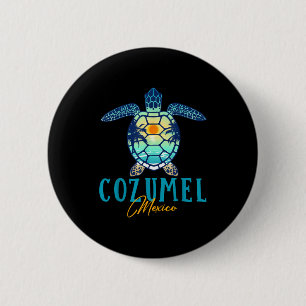 Cozumel Mexico Sea Turtle Palm Tree Sunset Beach V Button