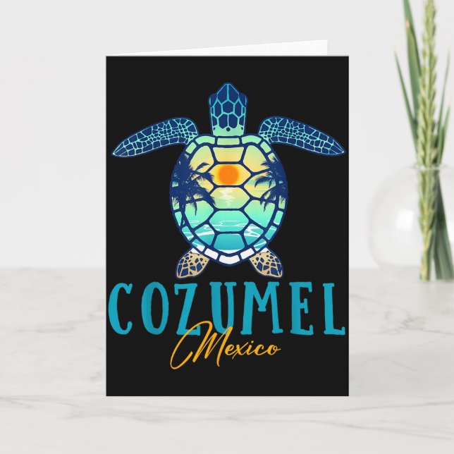 Cozumel Mexico Sea Turtle Palm Tree Sunset Beach V Card (Front)