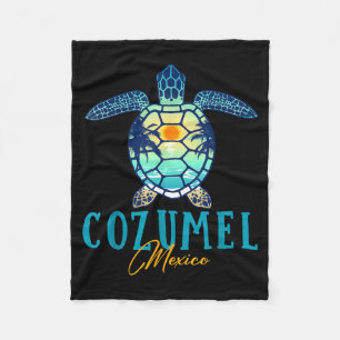 Cozumel Mexico Sea Turtle Palm Tree Sunset Beach V Fleece Blanket