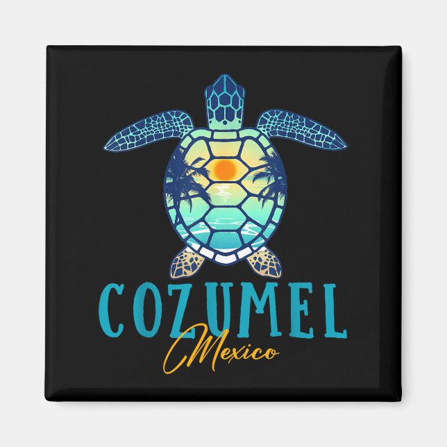 Cozumel Mexico Sea Turtle Palm Tree Sunset Beach V Magnet (Front)