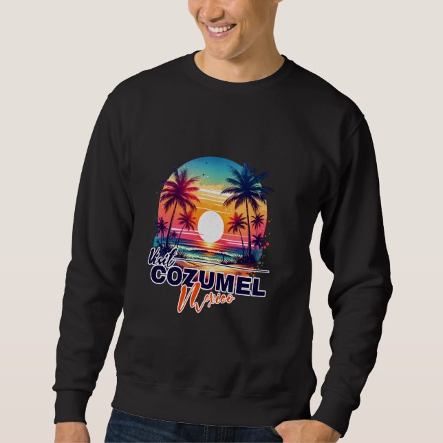 Cozumel Mexico Sunset Beach Palm Tree Trip Souveni Sweatshirt (Front)