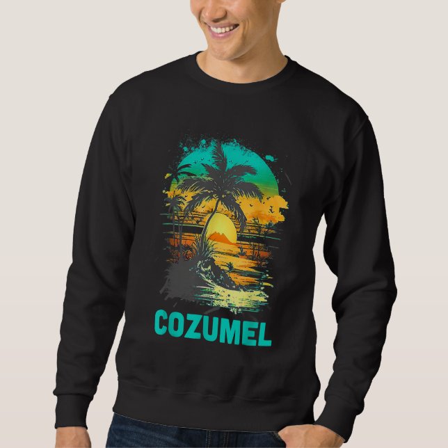 Cozumel Mexico Tropical Sunset Beach Souvenir Vaca Sweatshirt (Front)