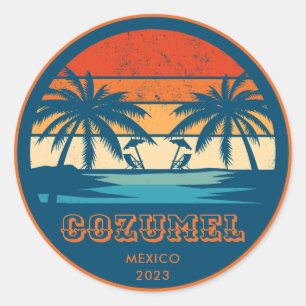 Cozumel Mexico Vintage sunset Matching Classic Round Sticker