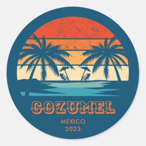 Cozumel Mexico Vintage sunset Matching Classic Round Sticker