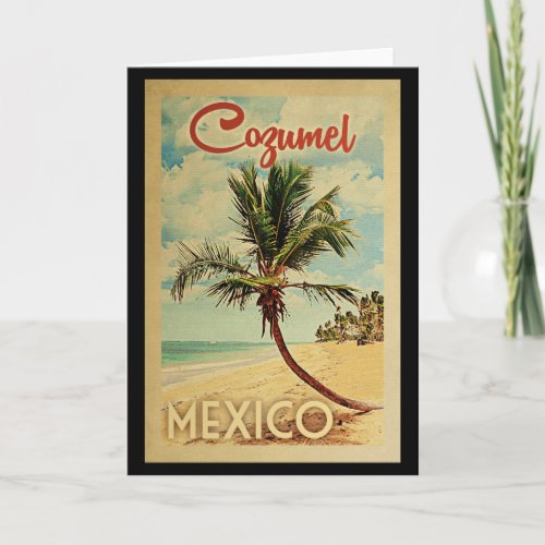 Cozumel Palm Tree Vintage Travel Card