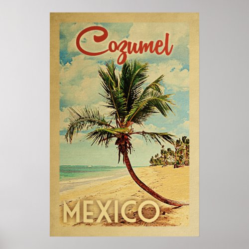 Cozumel Palm Tree Vintage Travel Poster