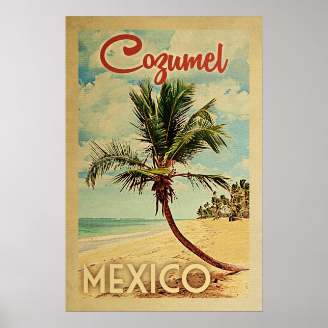 Cozumel Palm Tree Vintage Travel Poster (Front)