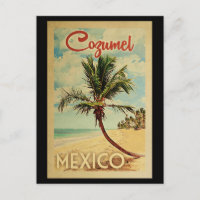 Cozumel Postcard Palm Tree Vintage Travel