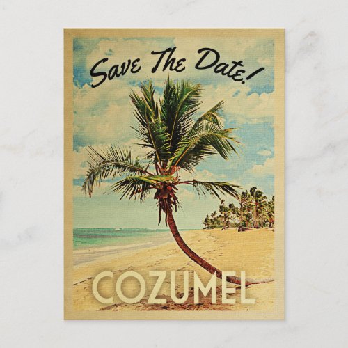 Cozumel Save The Date Vintage Beach Palm Tree Announcement Postcard