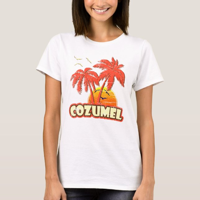 Cozumel Summer Palm Trees 80s Beach Sunset T-Shirt (Front)