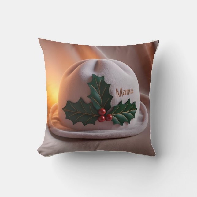 Cozy 3D Baby Hat with Holly & "Mama" Throw Pillow (Front)