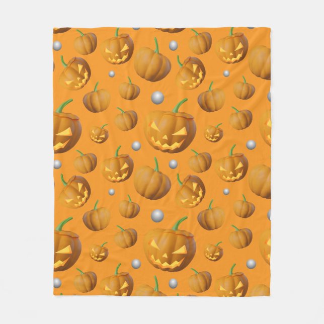 Cozy 3D Jack O'Lantern & Pumpkin Pattern Fleece Blanket (Front)