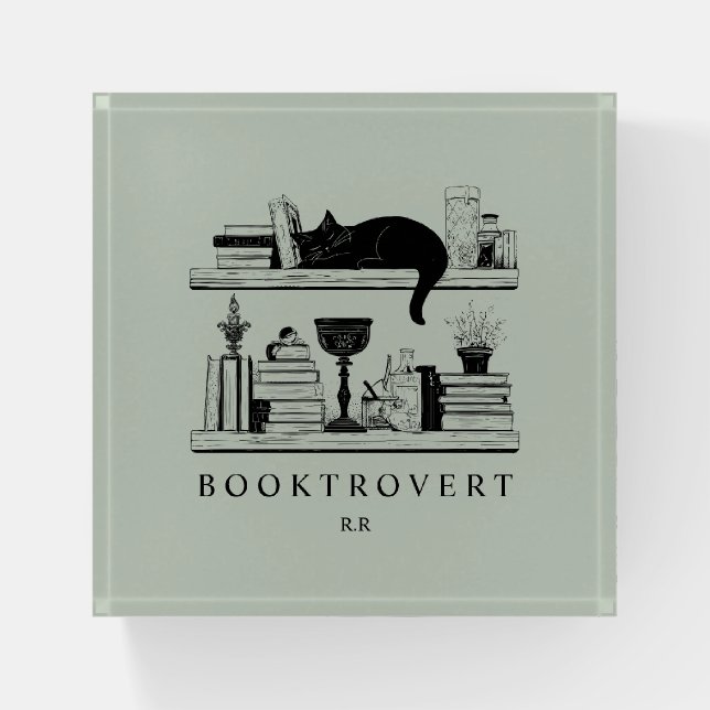 Cozy Academia Booktrovert Monogrammed  Paperweight (Front)