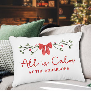 Cozy "All is Calm" Personalized Christmas Holiday  Accent Pillow