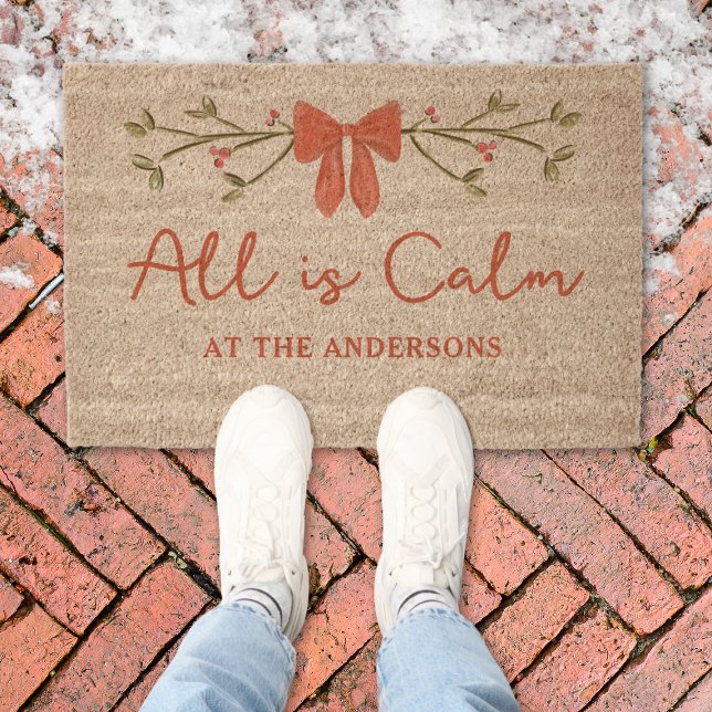 Cozy "All is Calm" Personalized Christmas Holiday  Fiber Doormat (Creator Uploaded)