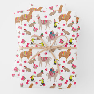 Cozy Alpaca Capybara Llama Hand-Illustrated Wrapping Paper Sheets