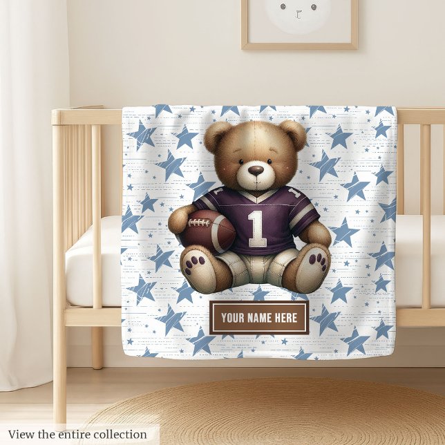 Cozy American Football Teddy Bear Blanket for Boys (Cute American football teddy bear blanket, personalized and perfect boy birthday gift idea.)