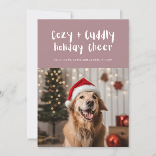 Cozy and Cuddly Cheer Rose Cute Pet Family Photo Holiday Card