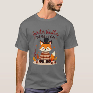 Cozy and Cute Fox in Fall Sweater - t-shirt