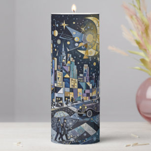 Cozy And Elegant Winter In The Big City Pillar Candle