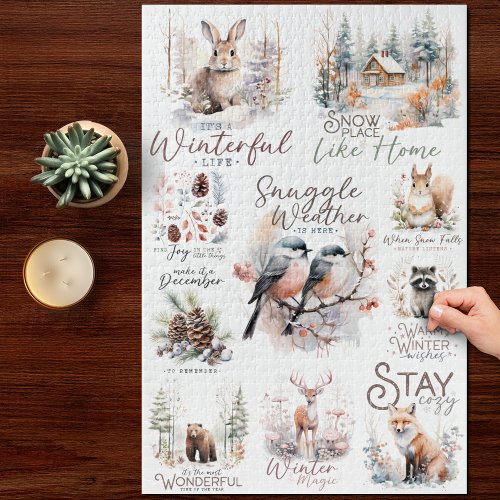 Cozy and Traditional Woodland Christmas Quotes Jigsaw Puzzle