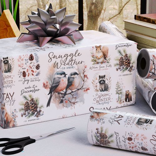 Cozy and Traditional Woodland Christmas Quotes Wrapping Paper