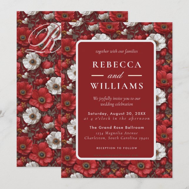 Cozy Anemones Accent Garden Wedding Invitation (Front/Back)
