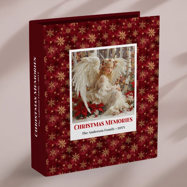 Cozy Angel Scene Red Gold Personalized Christmas  3 Ring Binder (Cozy Angel Scene Red Gold Personalized Christmas Memory Album

)