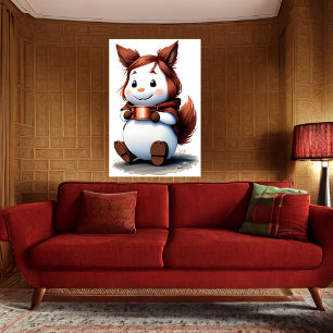 Cozy animal with Coffee   AI Art Poster