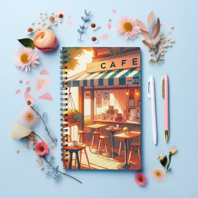 Cozy Anime Cafe Art 90s Vibe Emotional Cityscape  Notebook (Creator Uploaded)