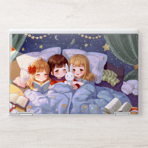 Cozy Anime Girls Sleepover Watercolor Illustration HP Laptop Skin