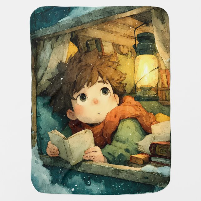 Cozy Anime Reading Baby Blanket Nursery Throw (Front)