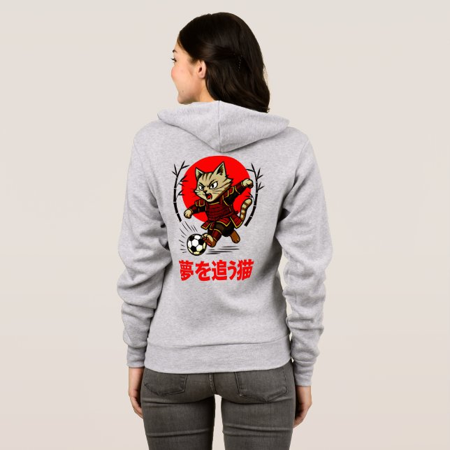 Cozy Anime Samurai Cat Soccer - For Japanese Cultu Hoodie (Back Full)
