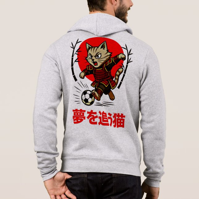 Cozy Anime Samurai Cat Soccer - For Japanese Cultu Hoodie (Back)