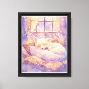 Cozy Arctic Fox Sleeping Nursery Wall Art Canvas