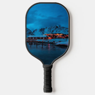 Cozy Arctic Twilight Nordic Village Pickleball Pad Carbon Fiber Pickleball Paddle