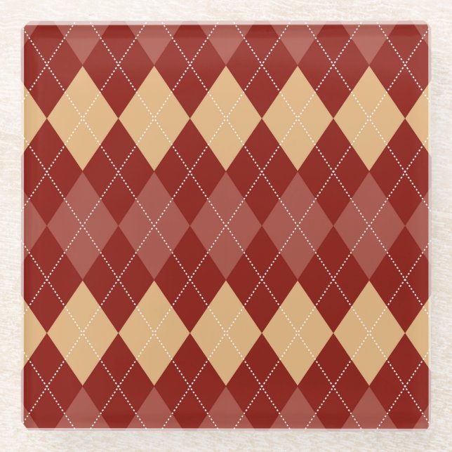 Cozy Argyle Aesthetic with Dotted Lines Glass Coaster (Front)