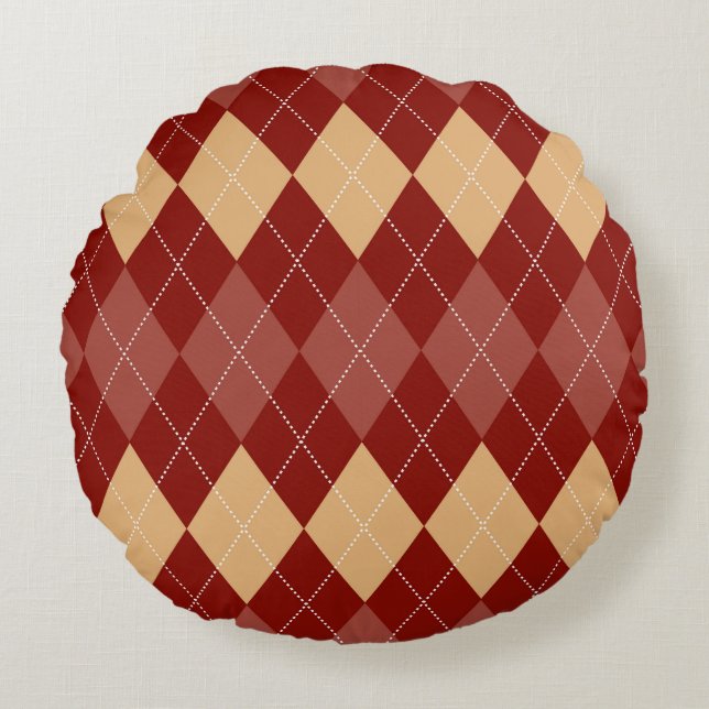 Cozy Argyle Aesthetic with Dotted Lines Round Pillow (Front)