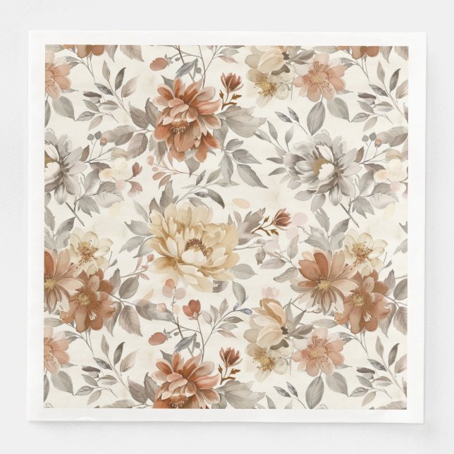 Cozy Autumn Aesthetic Fall Floral Pattern Paper Dinner Napkins (Front)