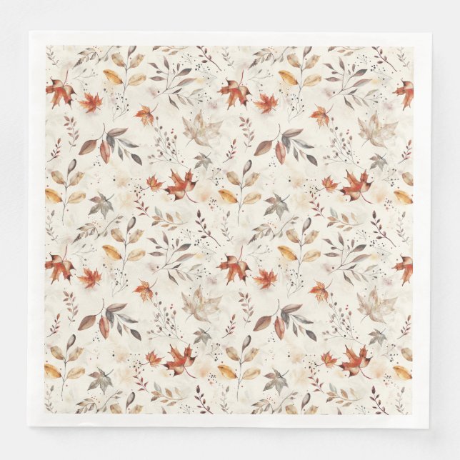 Cozy Autumn Aesthetic Fall Leaves Botanical Paper Dinner Napkins (Front)