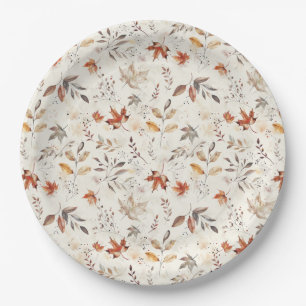 Cozy Autumn Aesthetic Fall Leaves Botanical Paper Plates